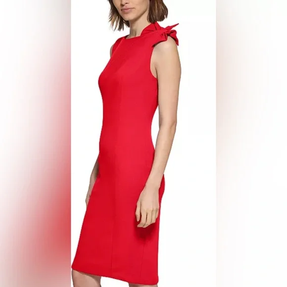 NWT Calvin Klein Women's Bow-Trim Boat-Neck Sheath Dress - Size 8 - Picture 4 of 11